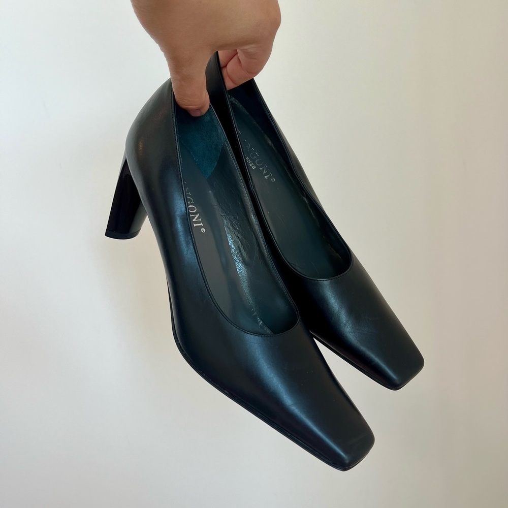 VINTAGE Y2K RANGONI FIRENZE ITALIAN SQUARE TOE BLACK PUMPS -  WOMEN'S SIZE 8